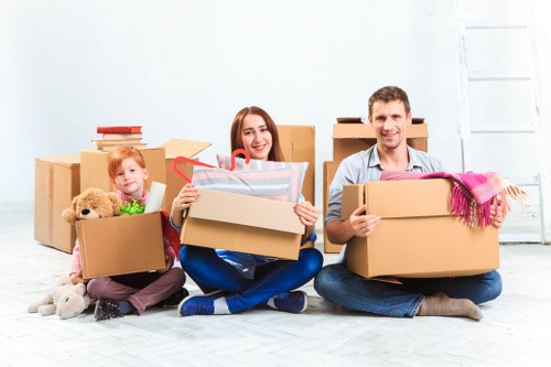 Boxes, books, and student essentials organized in storage