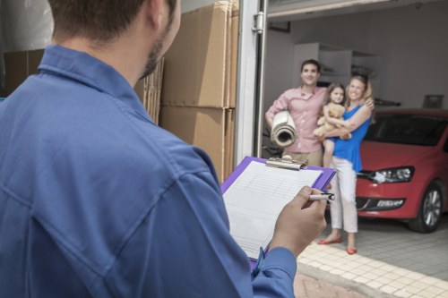 Boxes and household items organised for house removals in Newmalden